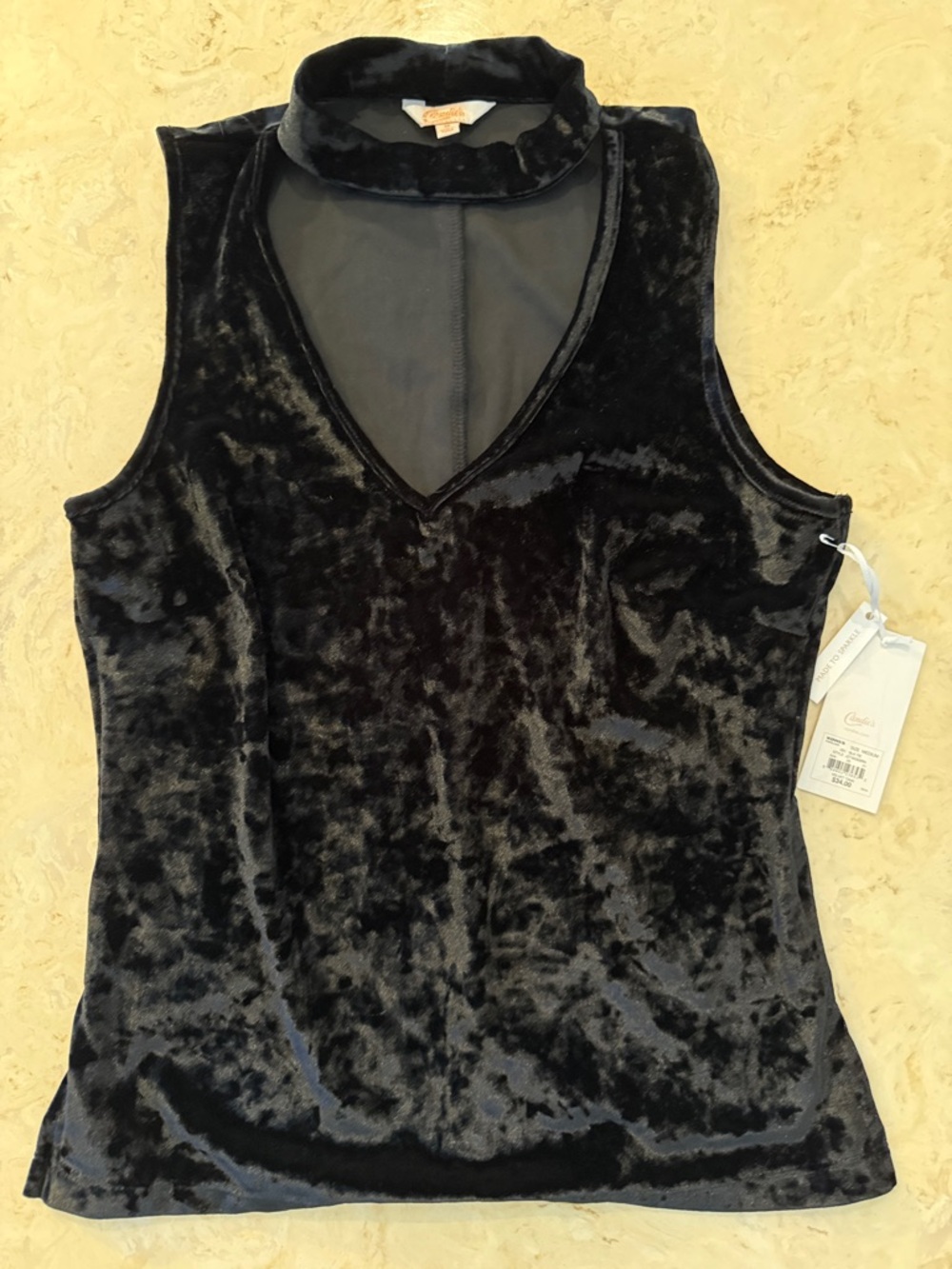Candie's Black Velvet V-Neck Mock Collar Tank